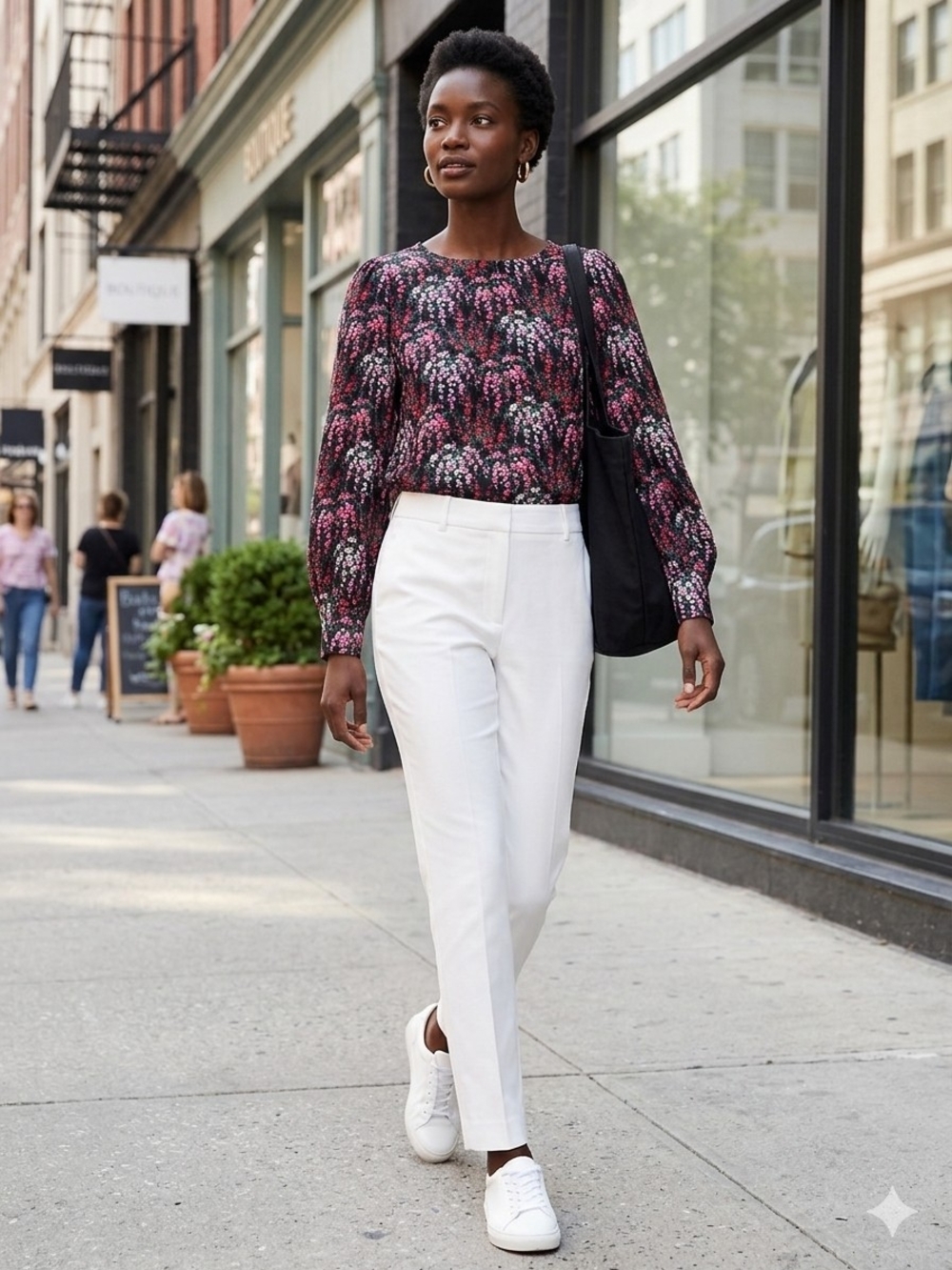 J. Crew Black Floral Long-Sleeve Blouse with Pink and Red Blooms - Picture 3 of 11